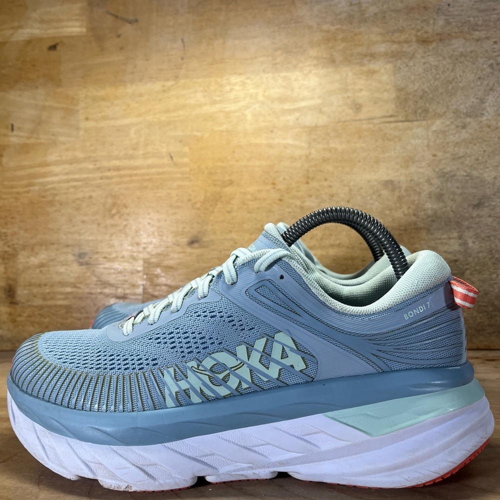 Hoka One One Bondi 7 REFLECTIVE Womens Size 8.5 Running Shoes Sneakers Blue Fog - Picture 4 of 12